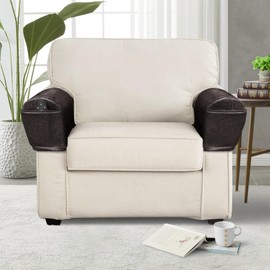 Leather Look Couch Arm Covers Set of 2 Armrest Covers for Sofa Chair Arm Protectors Stretch Armchair Slipcovers with Pockets Washable Spandex Fabric (Large, Chocolate)