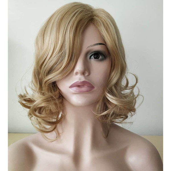 Royalfirst Ladies Medium Length Wavy Synthetic Hair Wig with Bangs