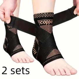 Copper Ankle Brace Adjustable Compression Sleeve (Pair)-Ankle Support Heel Brace for Achilles Tendonitis, Plantar Fasciitis-Eases Swelling and Sprained Ankle - Size: L
