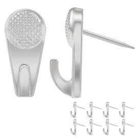 Wall-Mounted Metal Hooks, Rental-Friendly, Barely Visible Holes, Won't Damage Walls, Drywall Compatible, 8 Pieces Iron Hooks, Thumb Tacks, Push Pins, Metal, Antique Silver