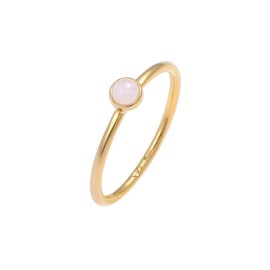 Elli Women's Basic Minimal Stacking Ring with Rose Quartz in 925 Sterling Silver Gold-Plated, 52, Quartz