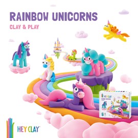 HEY CLAY Rainbow Unicorns - Air-Dry Clay Kit for Kids - Creative Set Age 3+ (Rainy, Series Rainbow Unicorns, 3 cans)
