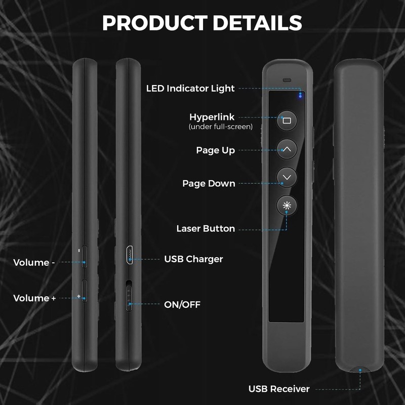 AMERTEER Wireless Presenter Remote – Presentation Clicker with 2.4GHz RF
