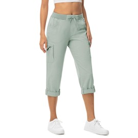 TBMPOY - Capris tipo cargo para mujer, con bolsillos, ligeros, para senderismo, de secado rápido, casual, pantalones recortados, de algodón para viajes de verano, Azul, S