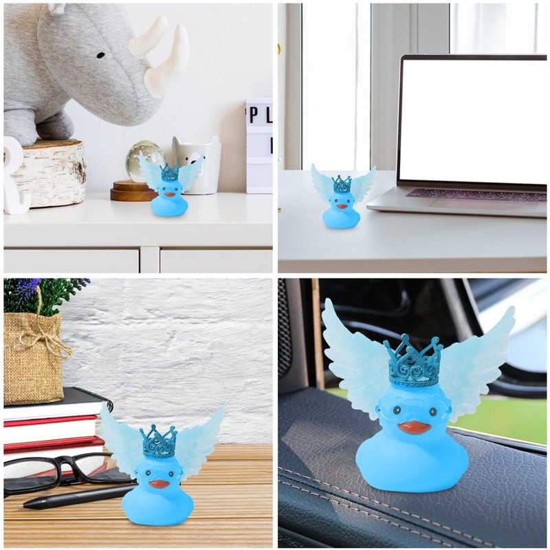 Jyeennar 1PC Blue Angel Rubber Duck with Crown Wing, Mini