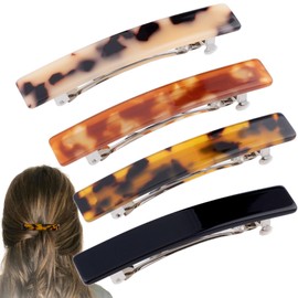 VARMDUKKE 4 PCS Small French Hair Barrettes, 2.97 Inch Tortoise Shell Hair Clip for Women, Glossy Rectangle Flat Hair Accessories for Thin, Thick, Long Hair -4 Colors