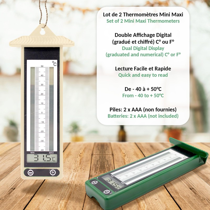 Captelec Set of 2 Mini Maxi Thermometers with Digital Display