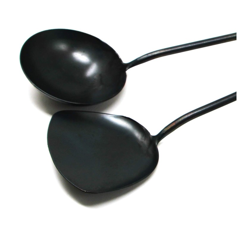 Traditional Hand Hammered Forged Wok Ladle Spatula Set, Protects Chinese