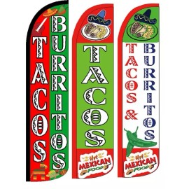 Tacos Burritos King Size Windless  in Polyester Swooper Flag 3 Pack (HARDWARE NO