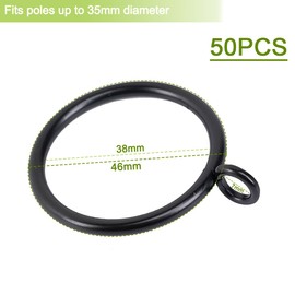 LOSYHU 50 PCS Metal Curtain Rings 38mm Large Curtain Hanging Ring with Fixed Eye Metal Drapery Pole Rings Drape Sliding Eyelet Rings fit Rods up to 35mm Diameter (Black)