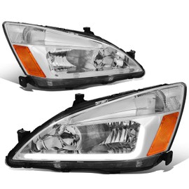 DNA MOTORING Pair Headlight Assembly Compatible with 03-07 Honda Accord, Chrome Housing Amber Corner,HL-LB-HA03-CH-AB