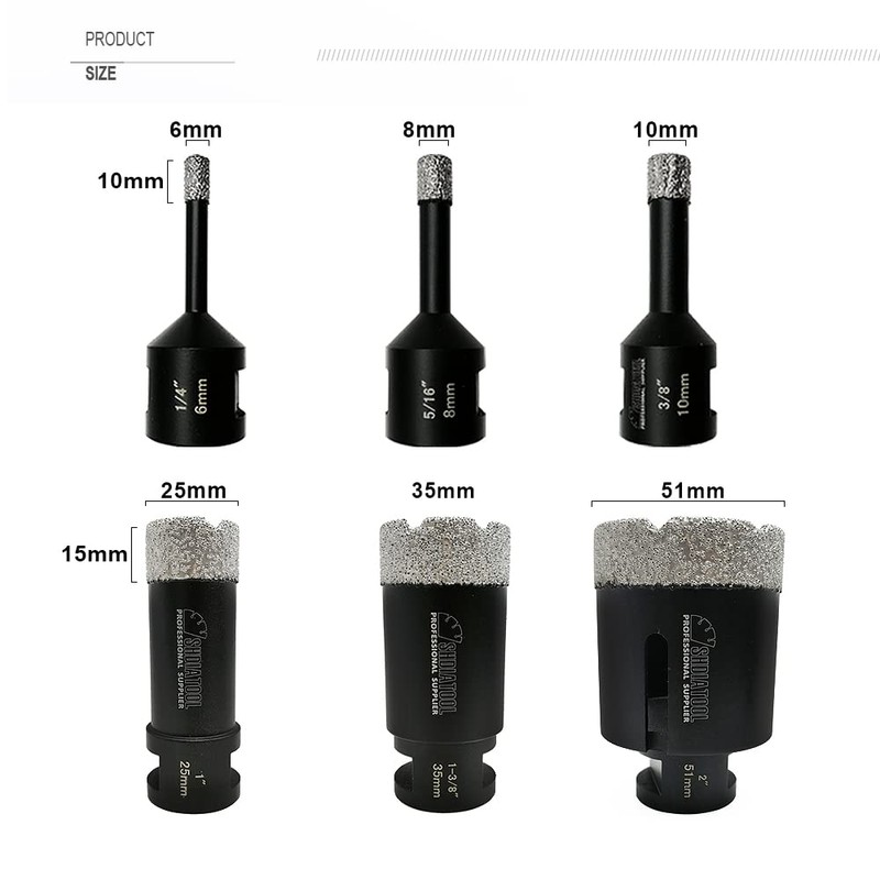 SHDIATOOL 6PCS Diamond Core Drill Bits Set for Porcelain Tile