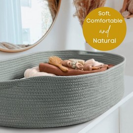 PeraBella Baby Changing Basket, Cotton Rope Moses Basket, Foam Diaper Changing Pad, Unisex Changing Table Topper for Dresser - Lily Green