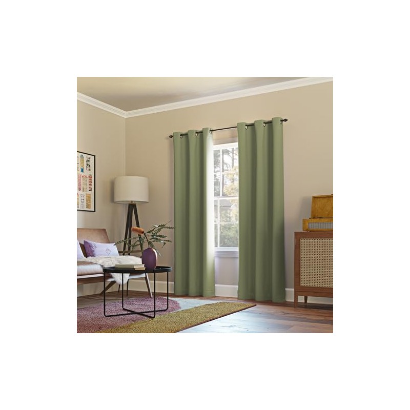 Sun Zero Easton - Cortina con ojales opacos, Verde Salvia