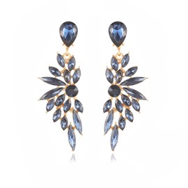 FENBORY Navy Blue Rhinestone Statement Earrings Cluster Crystal Drop Dangle Earrings Teardrop Chandelier Earring Dangling Prom Wedding Bridal Earrings for Women