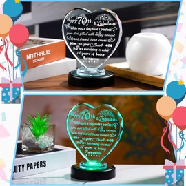 Arikyrist Crystal 70th Happy Birthday Gifts for Women Heart Keepsake for Mum Grandma Friends 70 Years Old with Colorful Light Base Speical 70th Birthday Ornament Presents for Female