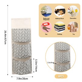 COVRA 3-Pack Wall Hanging Storage Bags – Over-the-Door Organizers with 3 Large Pockets (6.3" × 5.1"), Hanging Closet & Pantry Organizer for Bedroom, Bathroom, Dorm, and More (Gray)