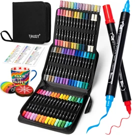 TANMIT 60 Colors Acrylic Paint Pens, Dual Tip Acrylic Paint Markers with Brush Tip and Fine Tip, Acrylic Pens for Rock Painting, Wood, Canvas, Stone, Glass, Ceramic,DIY Crafts Making Art Supplies