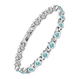 JEROOT Magnetic Bracelet Made of Titanium Steel for Women, Stainless Steel Bracelet Magnetic 5 mm Blue Cubic Zirconia Magnetic Bracelet with Strong Magnets for Women, Energetix Magnetic Jewellery 3500