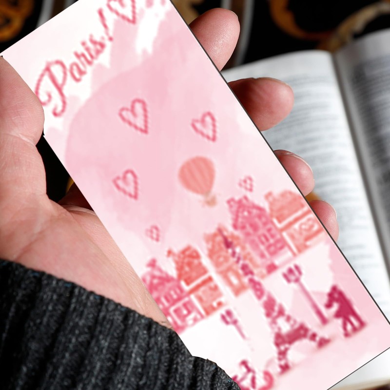 Zaamwoyy 30 Pcs Paris Magnetic Bookmarks Cute Pink Tower Flower