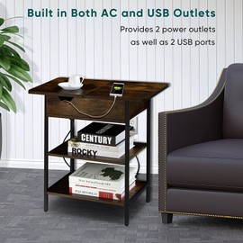 Lapensa 3 Tier End Table with Charging Station, Side Charging Table with USB Ports and Outlets, Bedside Desk for Small Spaces