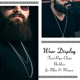 HolyFast Twist Chain Necklace - Stainless Steel Rope Jewelry for Men & Women (16 Inches, 2.5 mm)