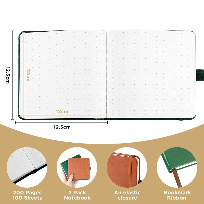 HOMEMARS Notebook Set of 2, 12 cm x 12 cm,