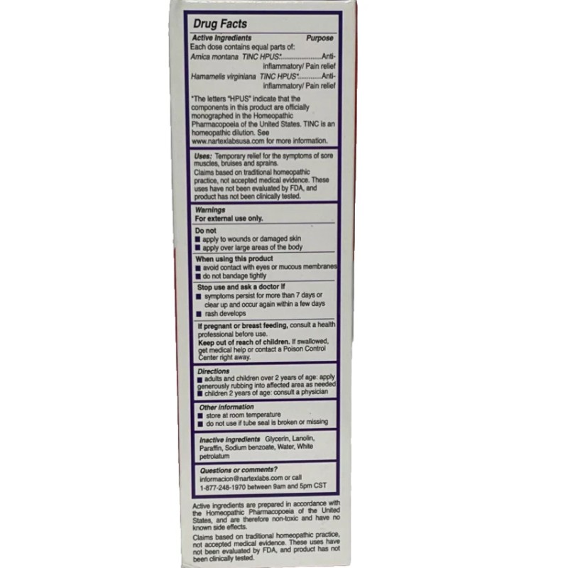 Arnica Cream Homeopathic For Sore Muscles Bruises Sprains 2.6 FL.OZ