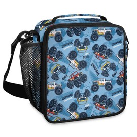 SinSenMa Blue Monster Truck Kid Lunch Bags with Shoulder Strap Insulated Lunch Boxes for Boy Girls Waterproof Thermal Cooler Tote Bag Portable Picnic Bag for School Work Outdoor Gifts