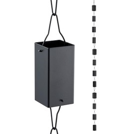 TE DEUM Aluminum Rain Chain, 8.5 Feet Length, 2.36inch Big Size Cup, Black Powder Coated, Functional and Decorative Replacement for Gutter Downspouts, V Gutter Clip Included, Black, 12 Cups