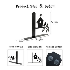 Bird Standing on Branch Decorative Bookends – Cute Metal Bookends for Shelves, Decorative Book Ends with Sturdy Design for Home & Office Decor, Book Lovers Gift