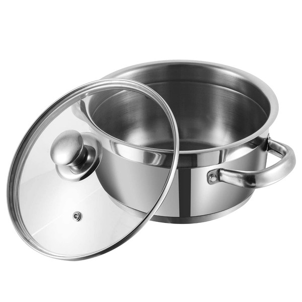 Nobel Stainless Steel Two Tone Saucepan with Glass Vented Lid Heat Resistant Short Handles, Ideal for All Hobs. (Diameter 14 cm - 1 litres)