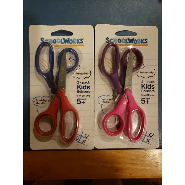 Fiskars Schoolworks Kids Squishgrip Pointed Tip Scissors 5" 4/Pkg-Red,Blue
