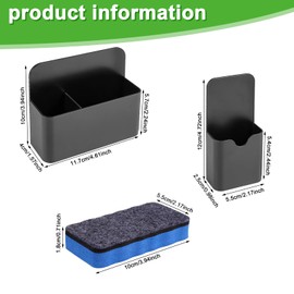 olyee Magnetic Pen Holder, Pack of 2 Magnetic Pen Holders with 2 Whiteboard Sponge Magnetic Marker Holder Accessories for School, Office, Whiteboard, Fridge, Locker (Black)