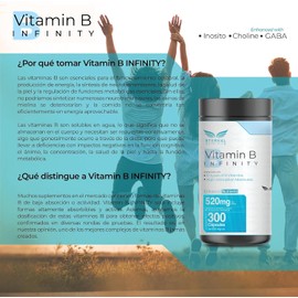 ETERNAL NUTRITION Infinity Complejo B Elevado (300 Cápsulas) | 11 Formas Bioactivas de Vitamina B: B1, B2, B3, B5, B6, B7, B9 y B12 | Alta Absorción | 300 Porciones · 520 mg | Energía y Metabolismo