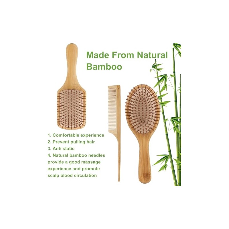 Peine de Madera Bambu, 6Pcs Cepillo Bambu Cabello, Peine de