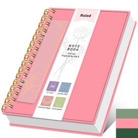XLOXFU Notebook A5 Journals for Women Men, 300 Pages, College Ruled Wirebound Spiral Note book, 100 GSM, with Bookmark Ruler, Inner Pocket, Thick 80S PVC for School Travel Office 14.5 x 20.7cm,Pink