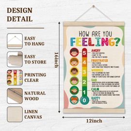 DOI-LANEE Feelings Chart Posters, Mental Health Poster Hanger Frame 16x12 Inch, Emotions Wall and Therapy Office Decor, Homeschool Preschool Classroom Decor