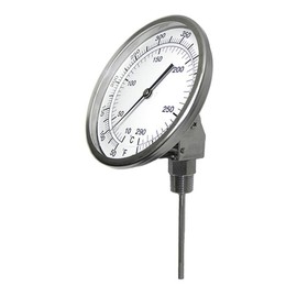 PIC Gauge B5B6-MM 5” Dial Size, 50/300°F and 10/149°C, 6" Stem Length, Back Angle Connection, Stainless Steel Case, 316 Stainless Steel Stem Bimetal Thermometer