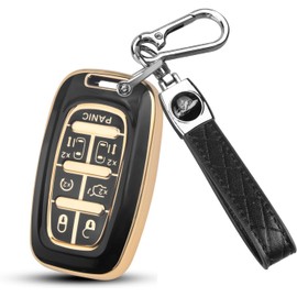 Key Fob Cover fit for Chrysler Pacifica, 7 Button for 2017-2025 Touring, Pinnacle, Limited, Voyager, 2020 Proximity, Smart Key Fob Replacement 68217832AC, 68217832AB, M3N-97395900 (Black, Golden Edge)