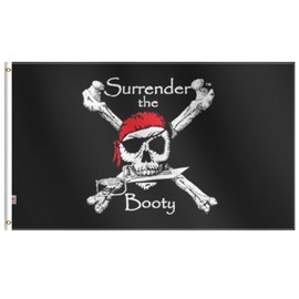 rhungift Pirate Surrender The Booty Flag Large 3x5 Ft, Moderate-Outdoor Both Sides 100D Polyester,Canvas Header and Double Stitched Jolly Roger Halloween Flag
