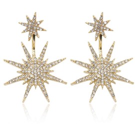 Starburst Dangle Drop Earrings Crystal Hexagram Celestial Star Stud Statement Dangle Wedding Earrings for Women (Gold)