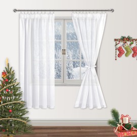 DWCN White Sheer Curtains with Tiebacks Net Curtains for Windows 54 Drop Transparent Curtains Voile Rod Pocket Pencil Pleat Curtains for Living Room, 2 Panels, W46 x L54 Inch