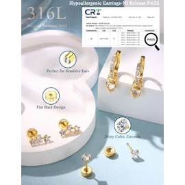 LOLIAS Hypoallergenic Flat Back Earrings for Women Girls Surgical Steel Earrings for Sensitive Ears-Stainlees Steel Flatback Stud Hoop Cartilage Earring Stacks Gold