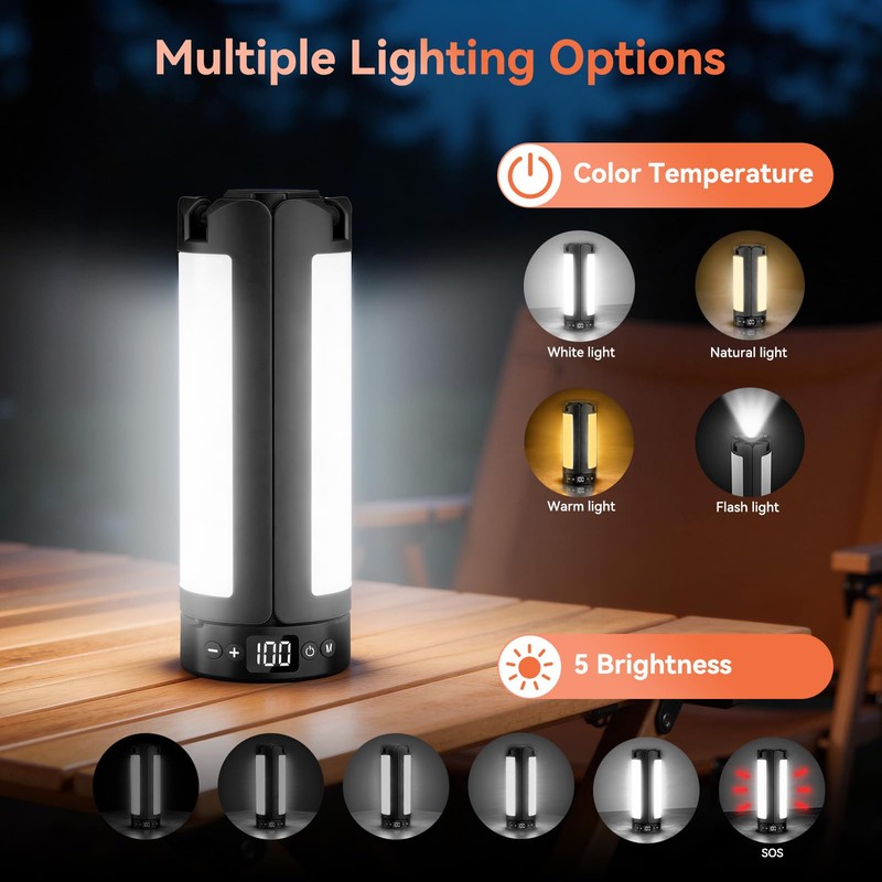 AKOFUN Camping Lights with Stand, 12000mAh Rechargeable Work Light Max