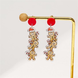 Christmas Gingerbread Man Acrylic Earrings Funny Cute Cartoon Resin Christmas Hat Candy Cane Glitter Sequin Lightweight Dangle Drop Earrings for Women Xmas Party Holiday Fashion Jewelry Gifts (Three gingerbread earring)