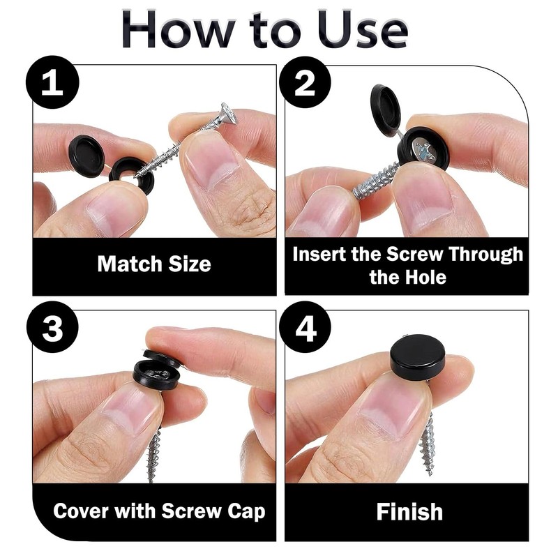 100 PCS Black Plastic Hinged Screw Cover Caps,Screw Snap Covers