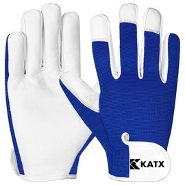 Katx Leather Gardening Gloves, Heavy Duty Thorn Proof garden gloves Gloves for Men & Women with Strong Grip & Breathable Fit, Ideal for Rose Pruning, Weeding, Yard Work & Garden Gifts (Small, Blue)