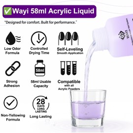 WAYI Kit de uñas acrílicas con líquido monómero – 4 colores de polvo, pincel, vaso de cristal, moldes para uñas y lima Kit de extensión acrílica todo en uno para principiantes y profesionales