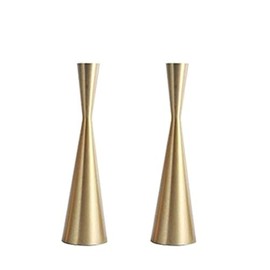 Paquete de 2 candelabros de metal cónico de 9" en latón dorado, candelabro vintage de estilo moderno de mediados de siglo para cabina, casa, mesa, mantel, centro de mesa de boda (latón dorado, paquete
